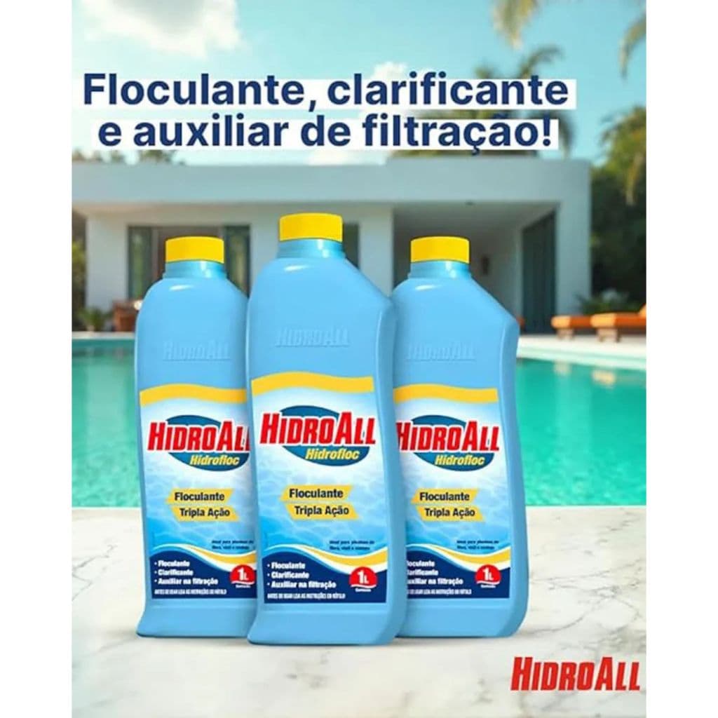 Hidrofloc 1L Hidroall Clarificante e Decantador para Piscina Água Cristalina -Tripla Ação