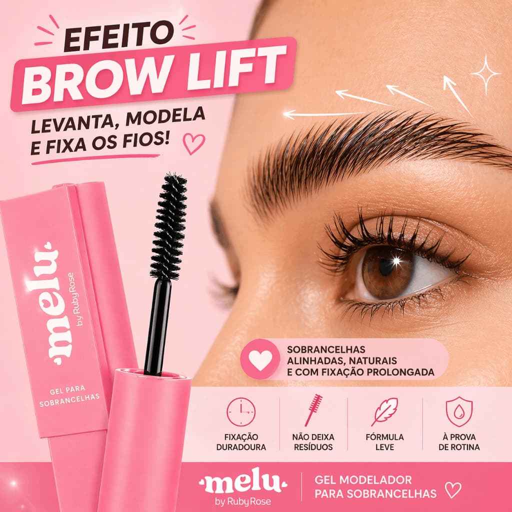 Gel Modelador Sobrancelha Melu Ruby Rose Fixador Efeito Brow Lift Longa Duração Com Pincel  Naturais