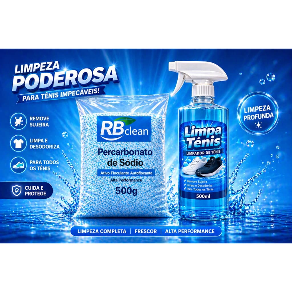 Limpa Tênis 500ml + Percarbonato De Sódio 500g Clareador Tira Encardido