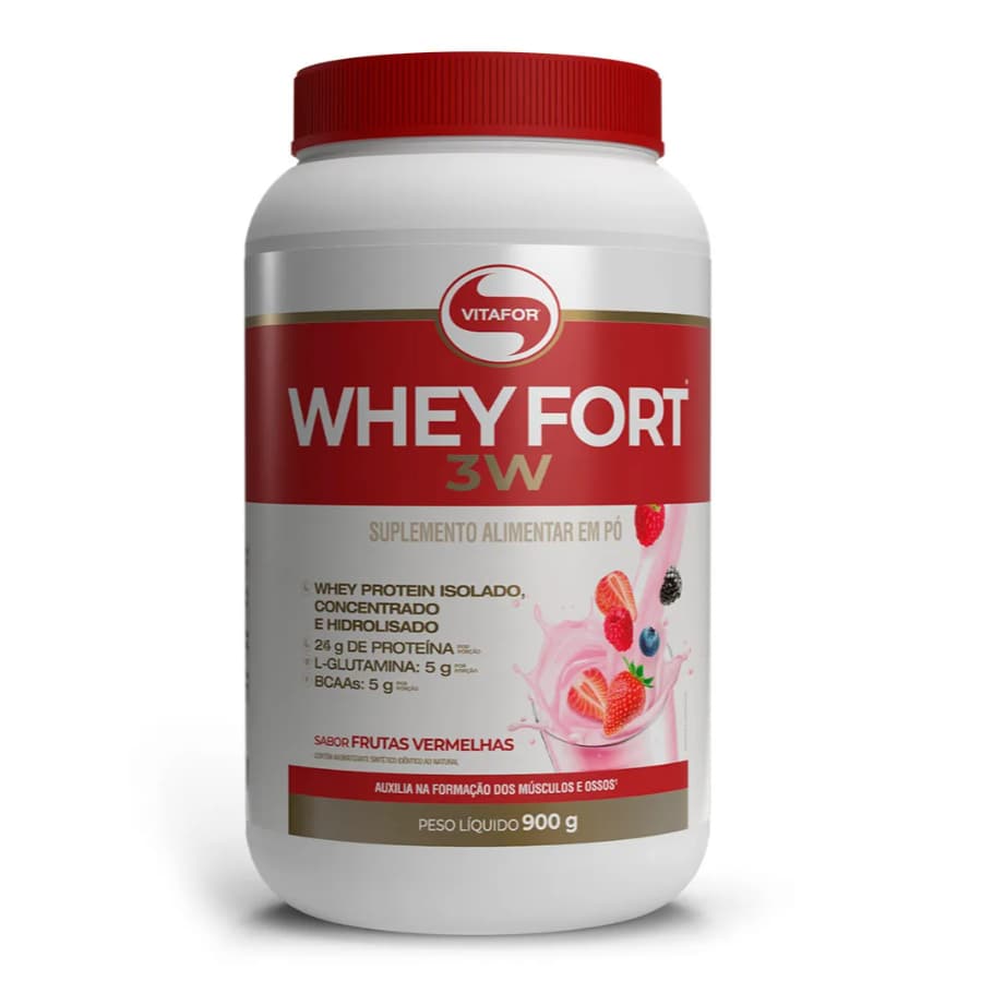 Whey Fort 3W Frutas Vermelhas 900g - Vitafor