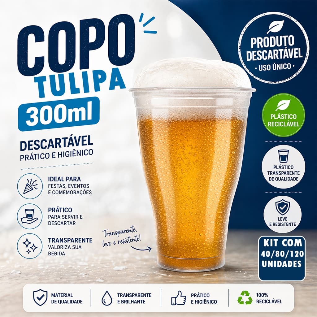 Copos Tulipa 300 ML Transparente Descartável Para Bebidas Chopp Drink Festa