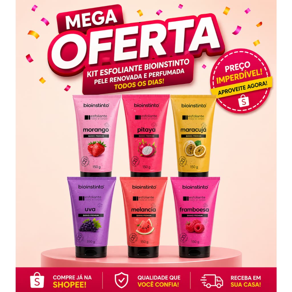 🔥 KIT 6 ESFOLIANTES BIOINSTINTO 150g – PELE LISINHA E PERFUMADA TODOS OS DIAS! 🔥