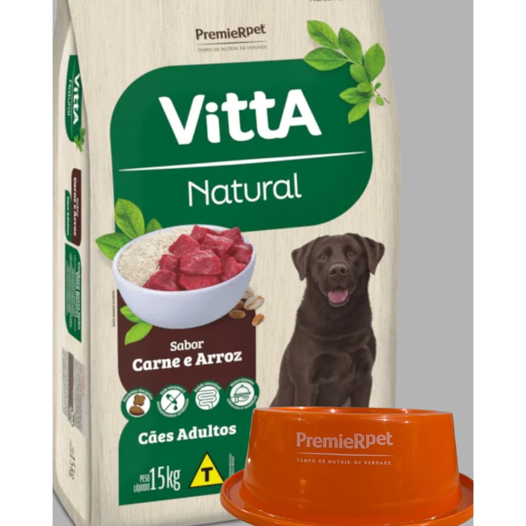 RAÇÃO PREMIER VITTA NATURAL CÃES RAÇAS MEDIAS E GRANDES - SABOR CARNE E ARROZ - 15KG