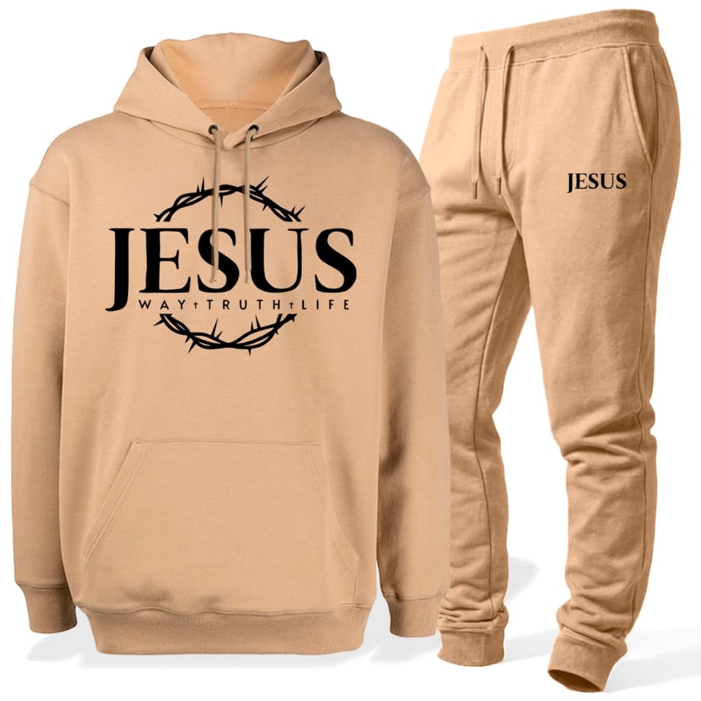 Conjunto Moletom Com Calça Jesus Gospel Cristã Blusa Canguru Capuz Algodão Felpado Quentinho