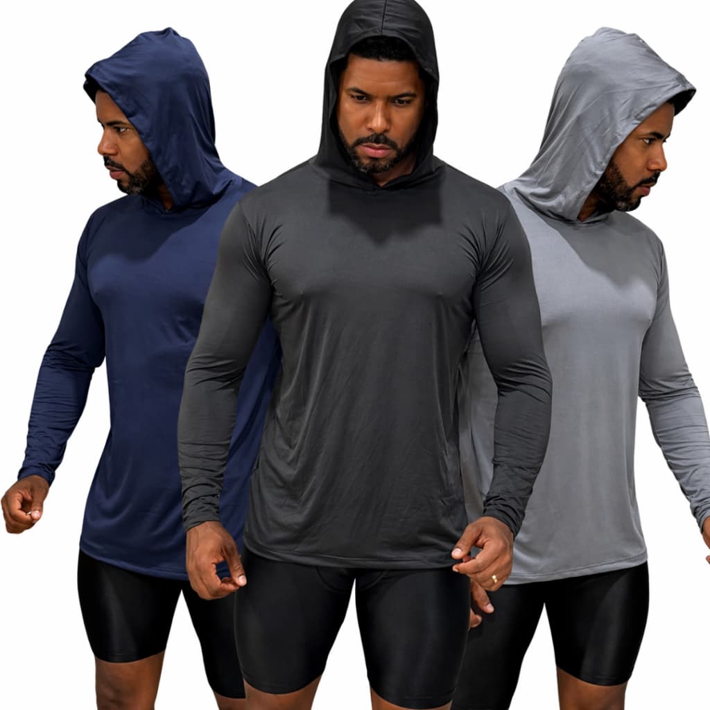 KIT 3 CAMISA TÉRMICA COM CAPUZ UNISSEX  GG e PLUZ SIZE G1 - G2 - G3.