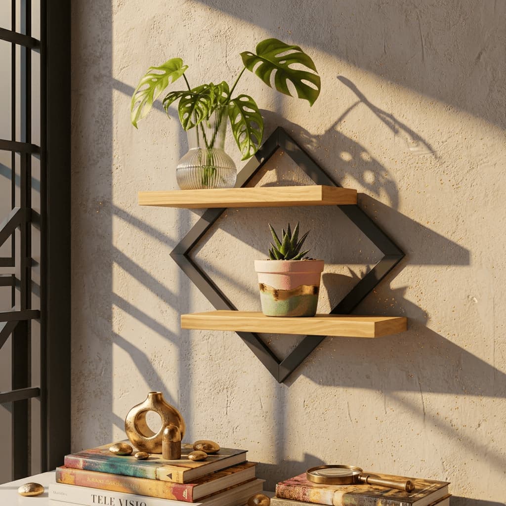 Quadro Decorativo Com Prateleira Dupla Nicho Moldura Luxo Casa