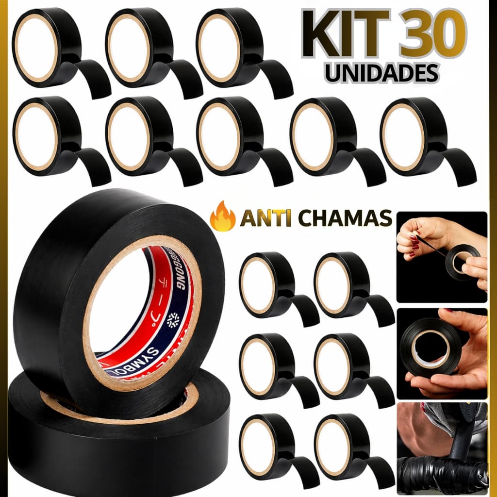 Kit 30 Fitas Isolantes Anti Chamas 18mm x 5m Profissional Atacado Econômico