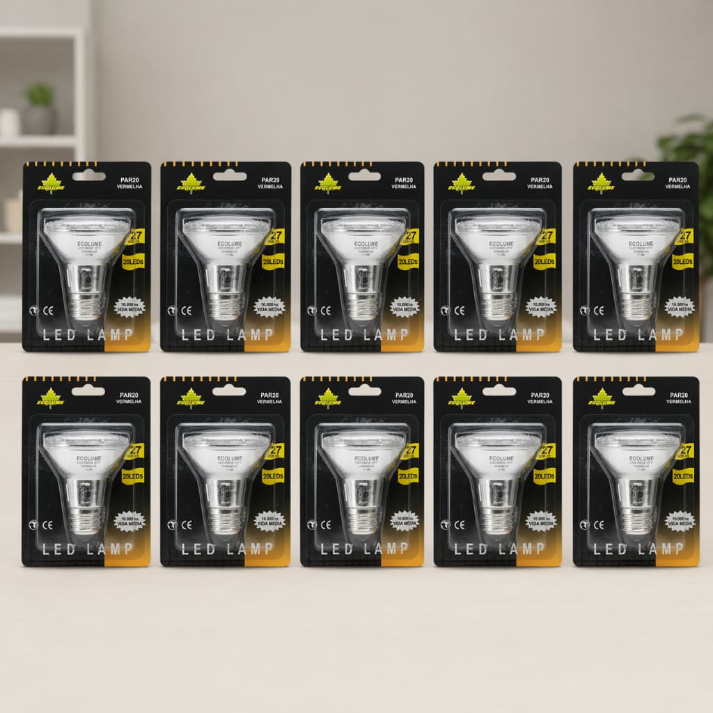 Kit com 10 Lâmpadas PAR20 Led 3W 127V 20 Leds Vermelha