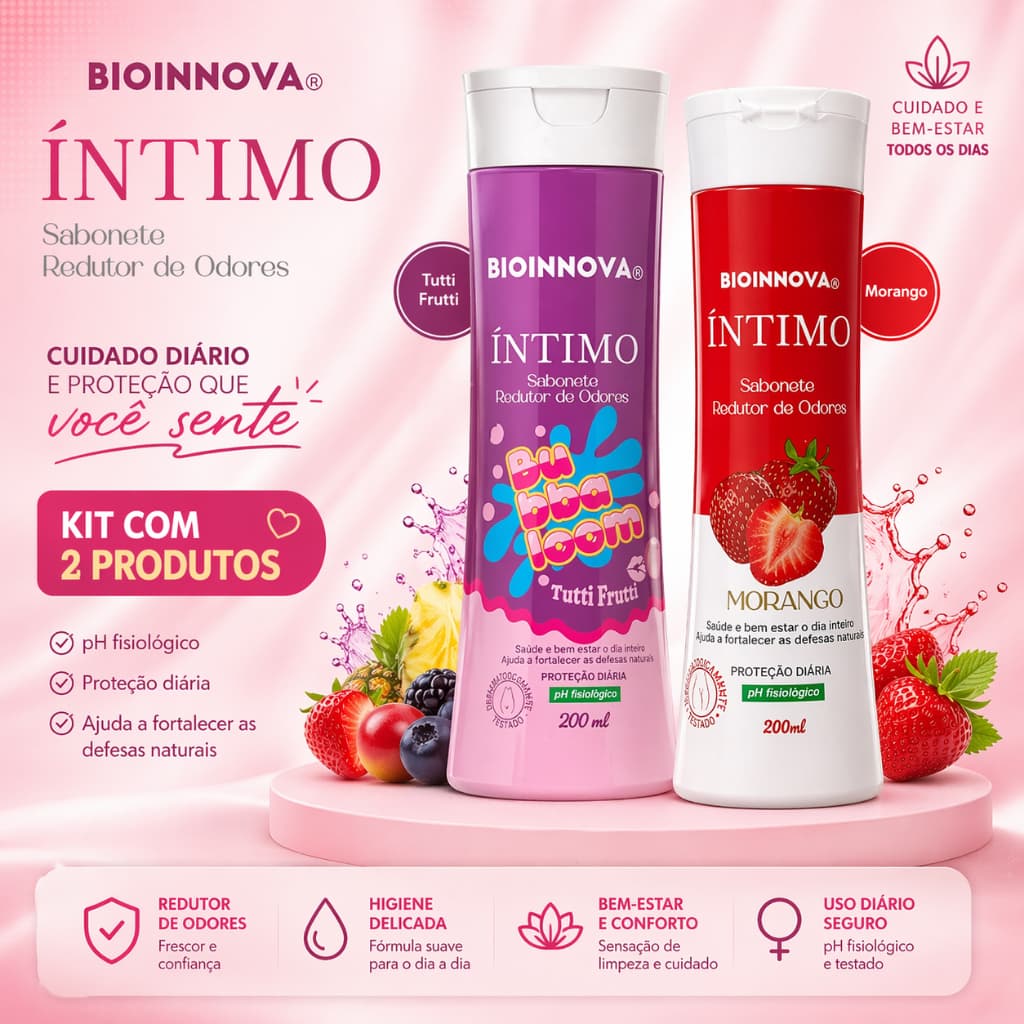 Kit Frutado e Divertido Sabonete Bubbaloon + Morango BioInnova 200 ml