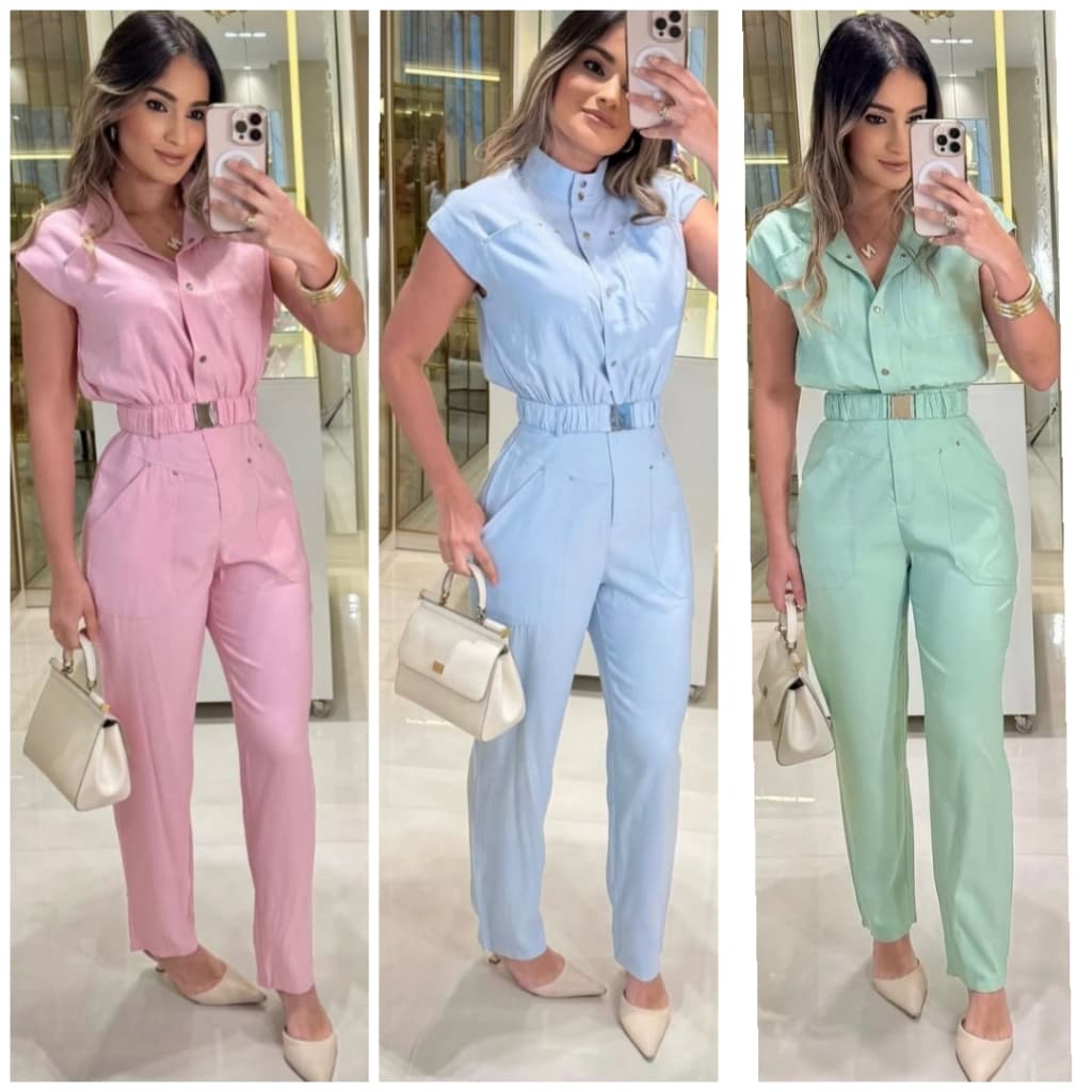 Macacão Longo Feminino Alfaiataria Macaquinho Cinto Outono Inverno