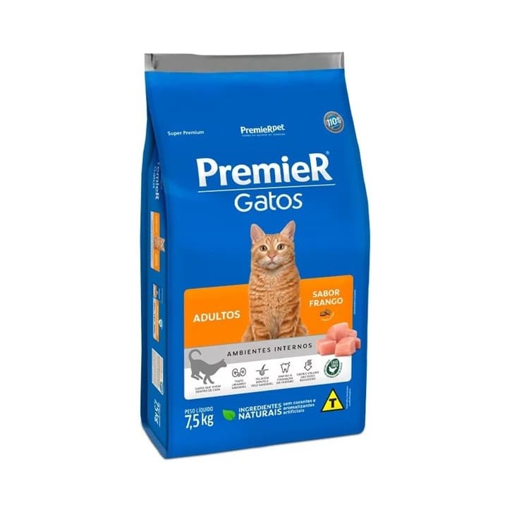 Ração Premier Ambientes Internos para Gatos Adultos Sabor Frango 7,5 Kg