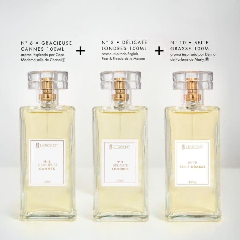 Kit Trilogia Essencial Feminina Nº 2 + Nº 6 + Nº 10 100ml Best-Seller Fragrâncias Inspiradas Grandes Sucessos Importados