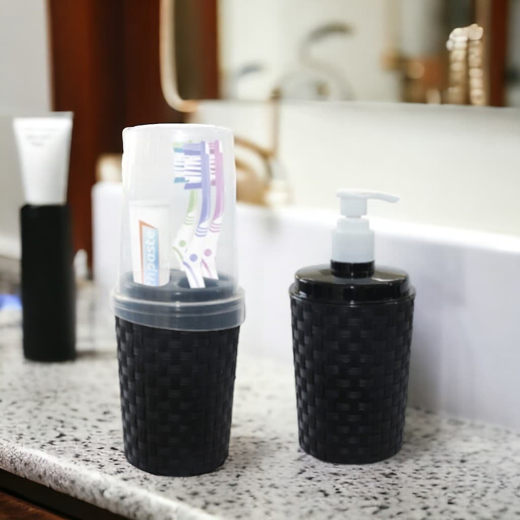 Kit Lavabo Completo Porta Escovas + Dispenser Sabonete - Organizador de Pia de Banheiro