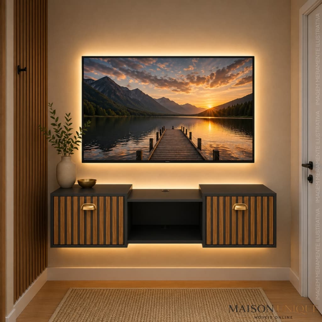 Rack Bancada Penteadeira SUSPENSO Moderno Shop 1.20cm Hall Com 2 Portas Quarto Sala Slim Lançamento