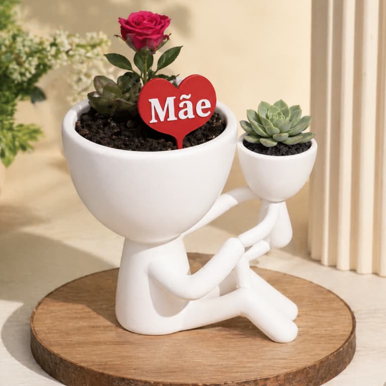 Vaso Decorativo Mãe Presente Dia das Mães Criativo Porta Suculenta Mini Planta Decoração