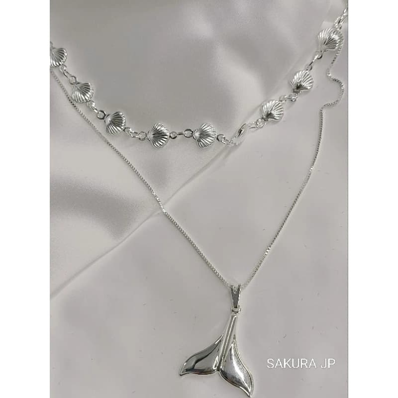 Colar Feminino Prata 925 Banhado Buzios Sereia Colares Duplo Mar Beach M06