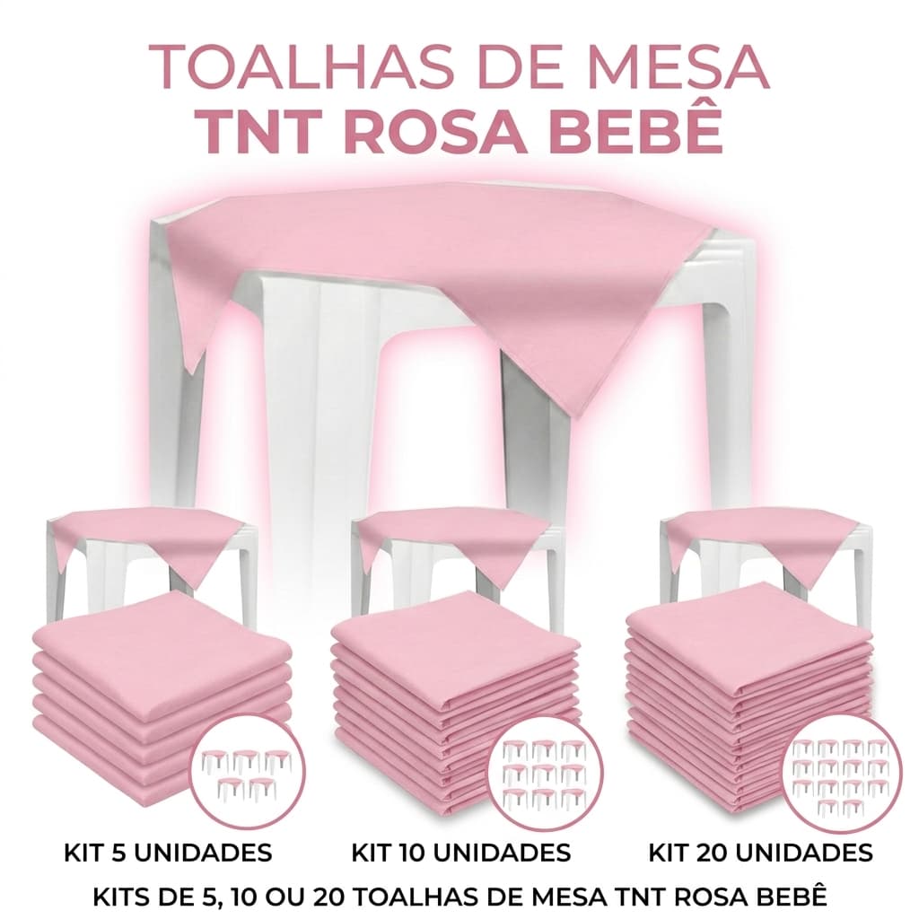 Kit 5/10/15/20 Toalhas De Mesa Cobre Mancha TNT 70x70cm Rosa Bebê Chá De Bebê Festa Infantil Aniversário