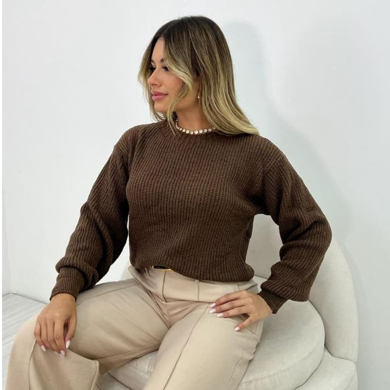 Blusa Feminina Lisa de Tricot Mousse Inverno Quente e Confortável Moda 2026 -Helena Tricot