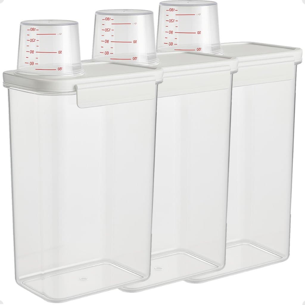 Kit 3 Potes Dispenser Premium Hermético 2,3 Litros Multiuso Organizador Cozinha Lavanderia Grãos Sabão Ração Copo Medido