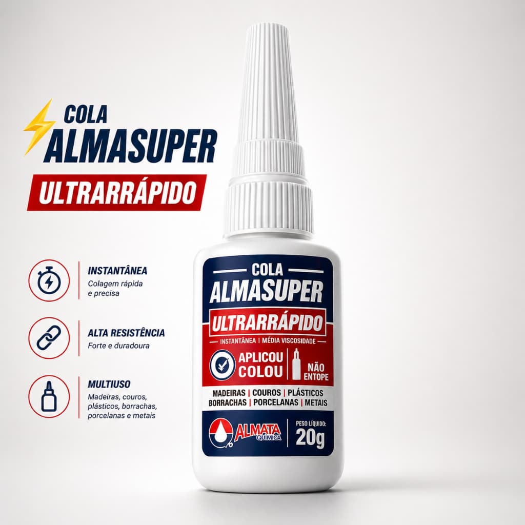Cola Instantânea AlmaSuper 20g Super Cola Multiuso Secagem Rápida