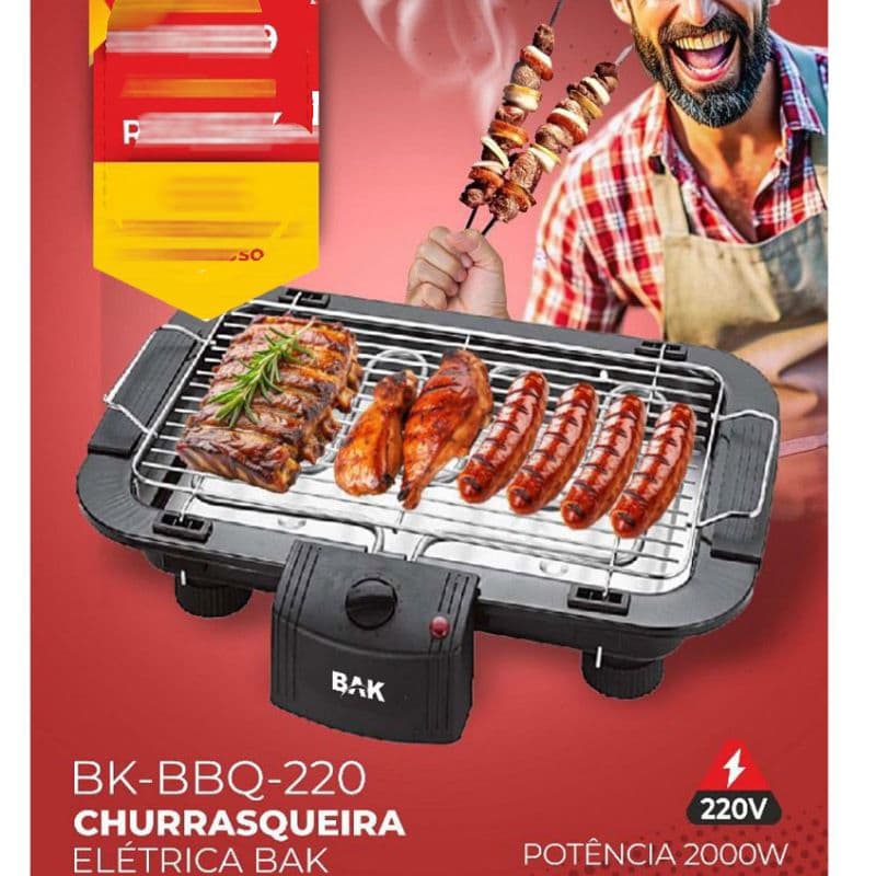 Churrasqueira Elétrica Portátil Bak 220V / 127V  Apartamento Sem Fumaça Grill Churrasco