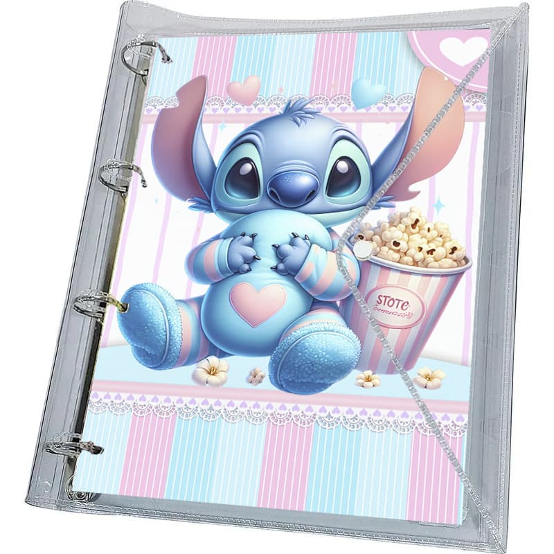 Fichário Capa Transparente Universitário Stitch de Pijama 192 folhas + divisórias + canguru ( caderno argolado CAPA 8 )