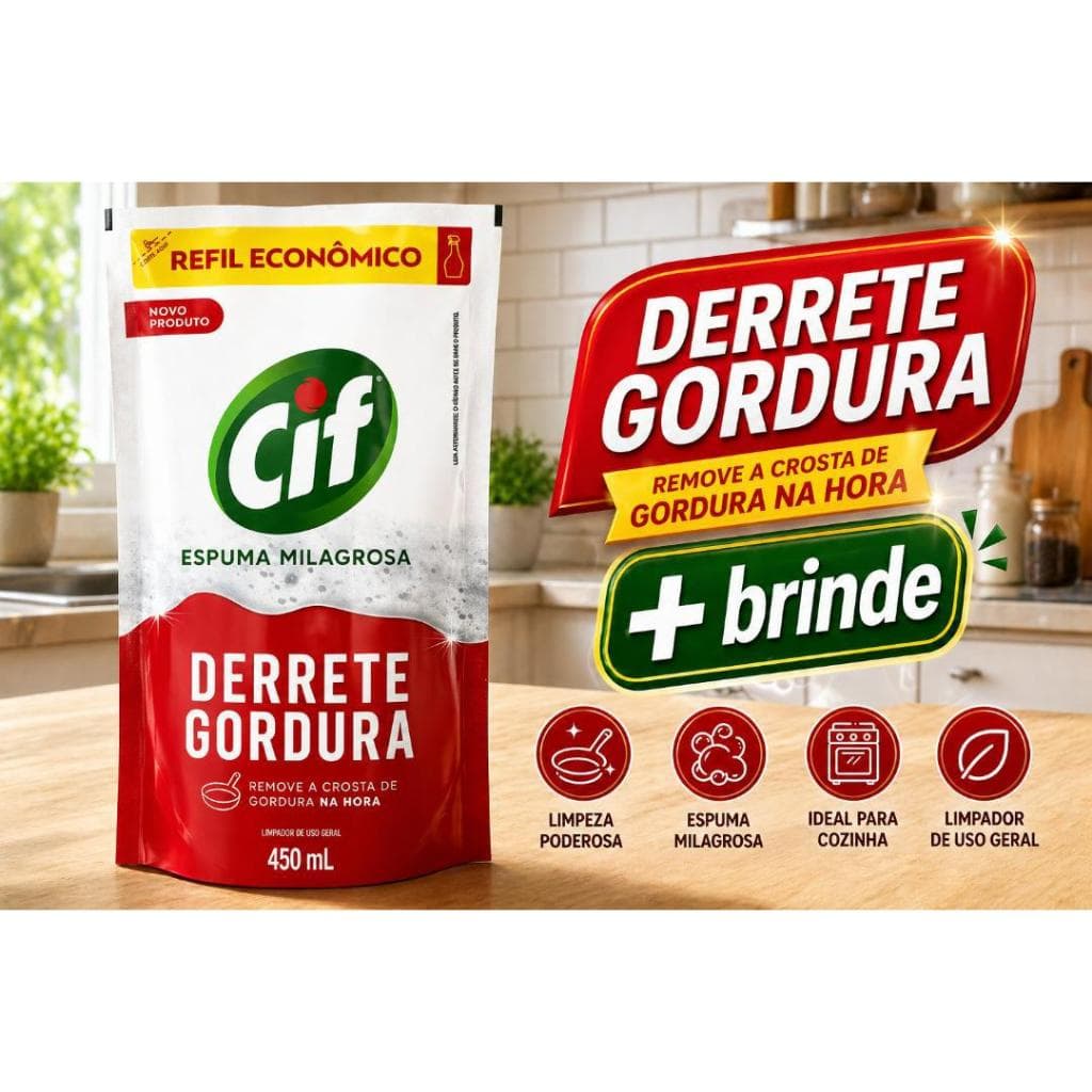 Cif Refil Espuma Milagrosa 450ml Derrete Gordura na Hora + BRINDE  Limpeza Poderosa!
