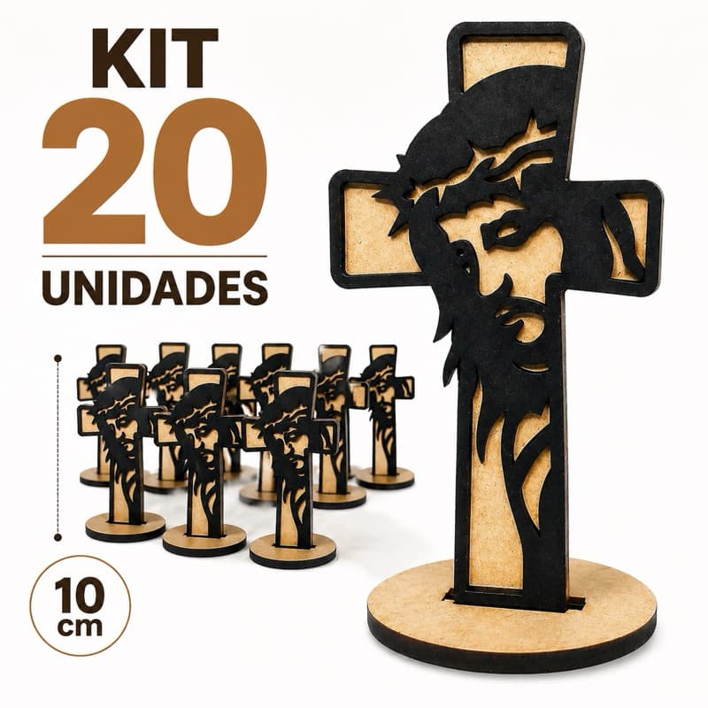 Kit 20 Cruz MDF 10cm Lembrancinha Religiosa Festa Batizado Crisma Igreja Decoração Artesanal