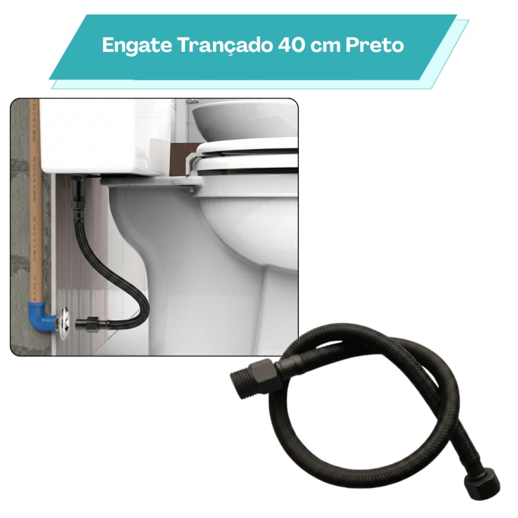 Engate Mangueira Trançado Flexível Rabicho 40cm Preto