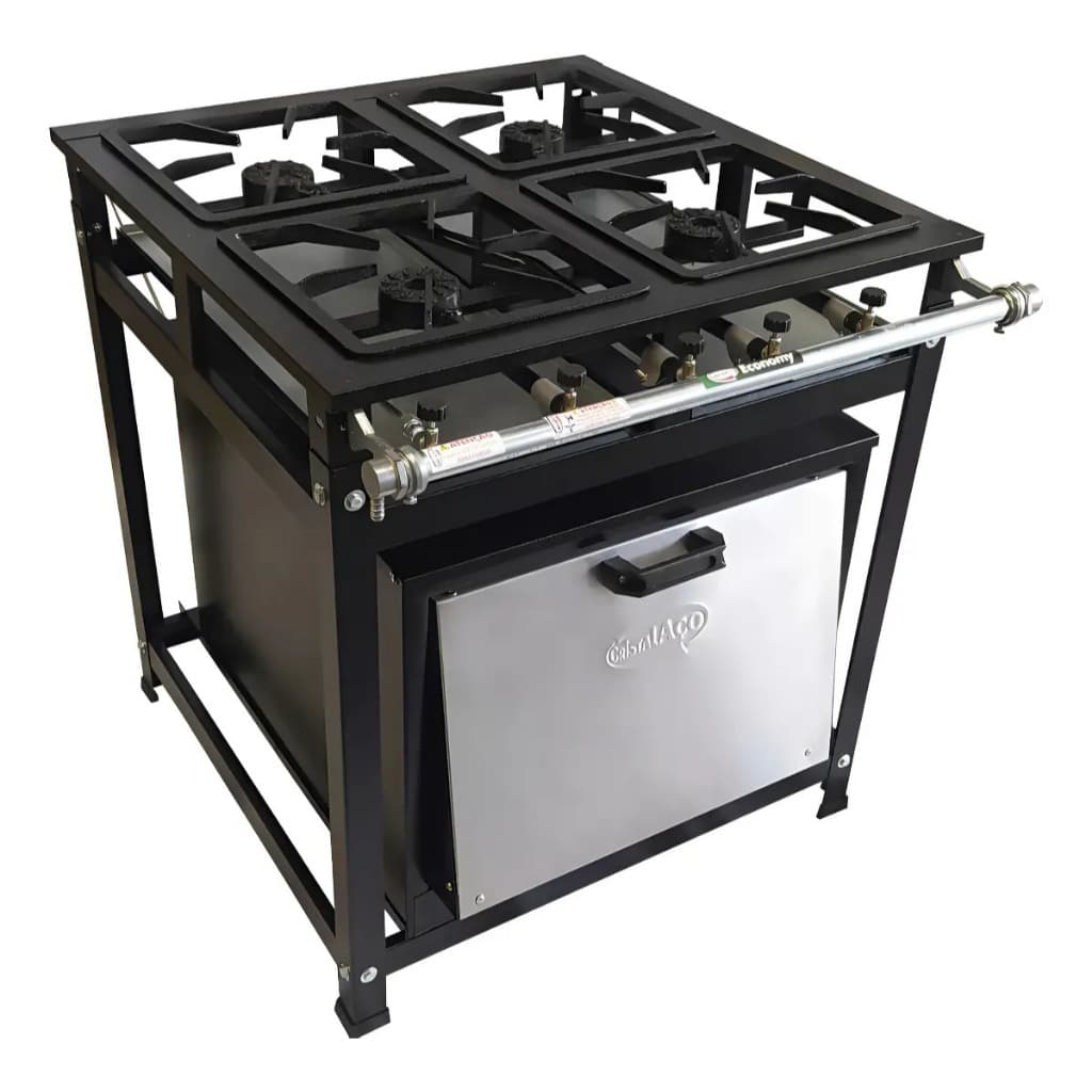 Fogão Alta Pressão 4 Bocas Industrial  A Gás Cristal Aço (NÃO INCLUSO FORNO - COMPRE SEPARADO)