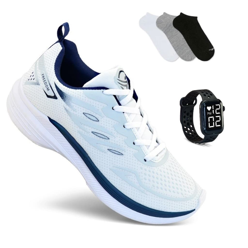Tenis Masculino + Relogio + Meia Anti Derrapante Alto Perfomance Esportivo Corrida Academia