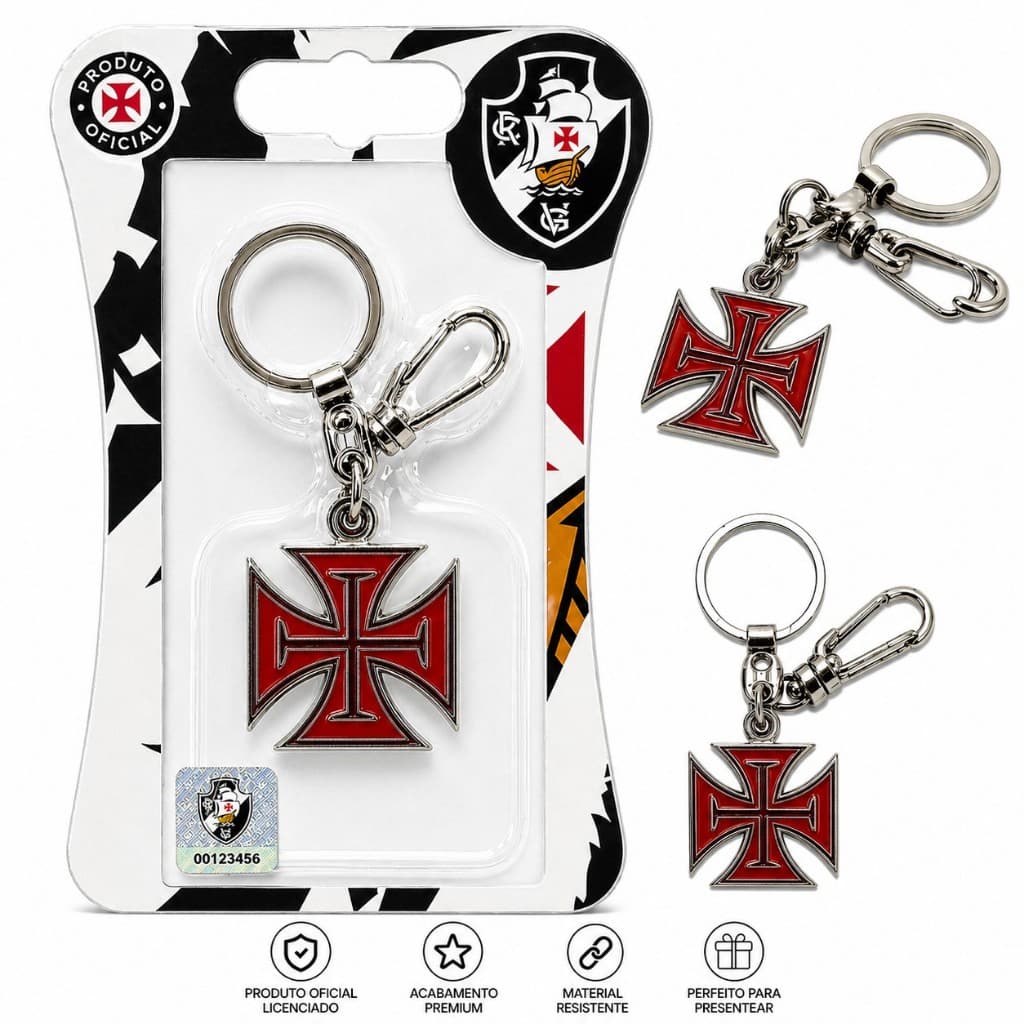 Chaveiro Cruz Vasco Oficial Original Metal Premium Resistente Mosquetão Prendedor Presente Torcedor