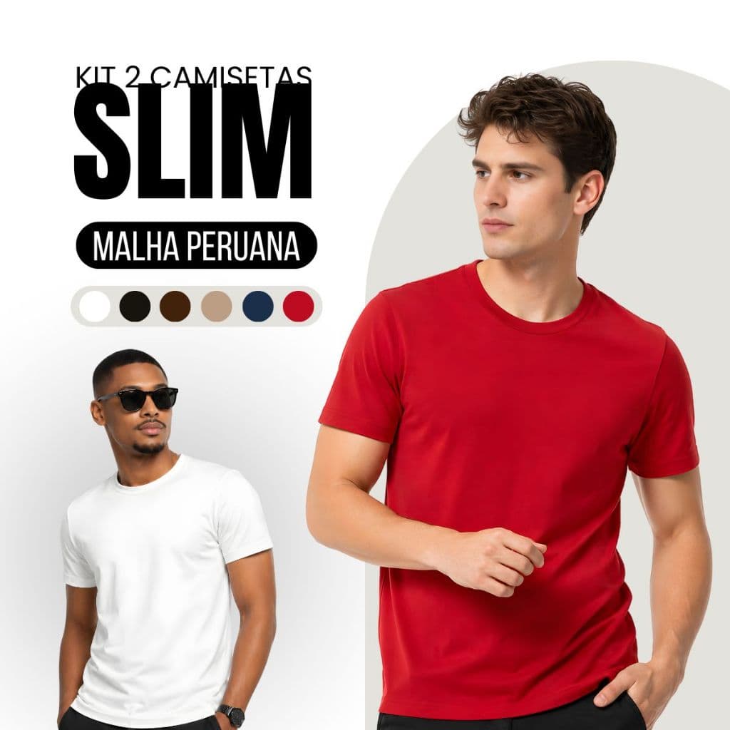 Kit 2 Camisetas Basica Slim Malha Peruana com Elastano Masculina Confortável Casual Academia Premium