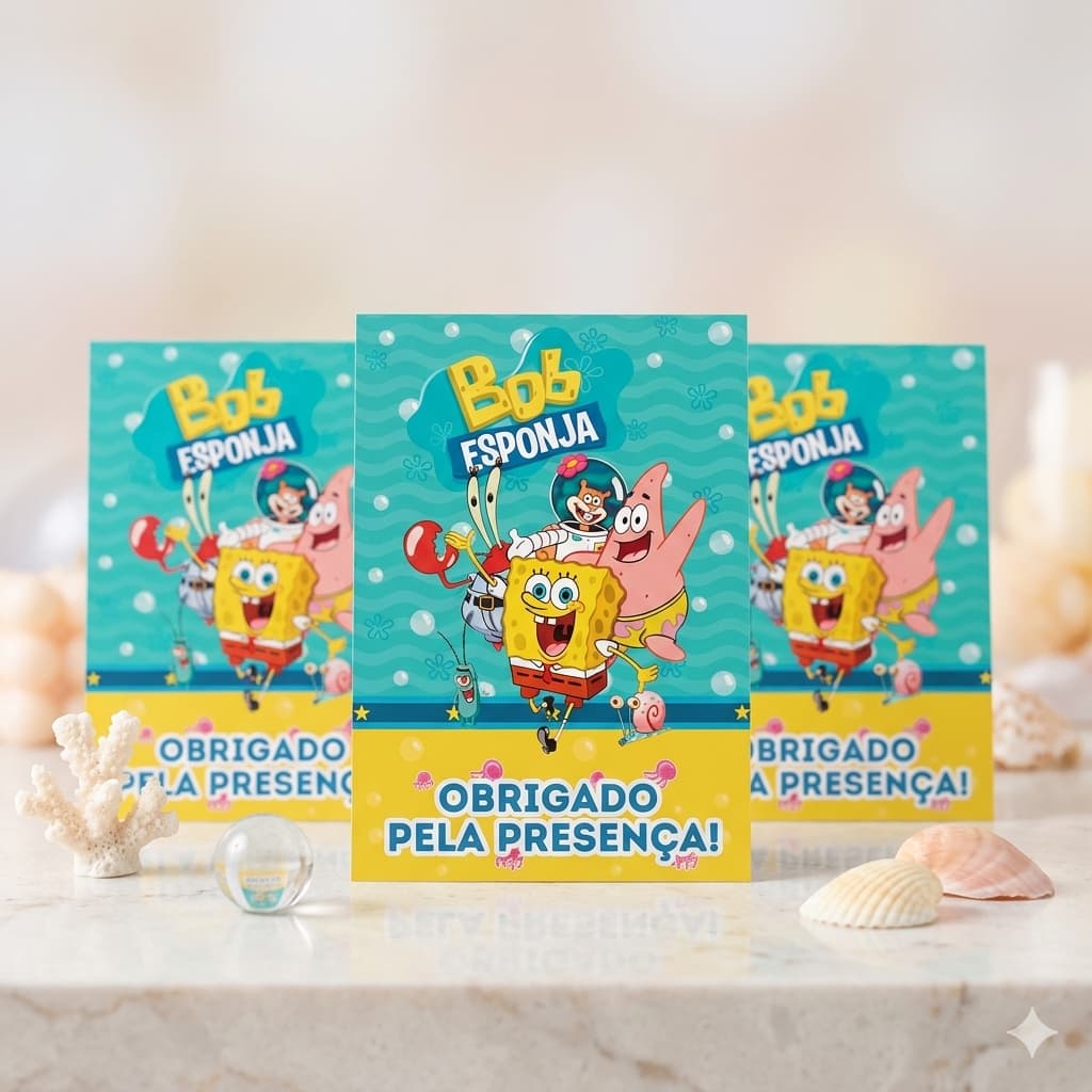 BOB ESPONJA Plaquinha de Agradecimento Centro de Mesa
