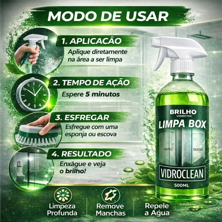 Limpa Vidro Box Banheiro Removedor De Manchas Box Janelas e Vidros Automotivos