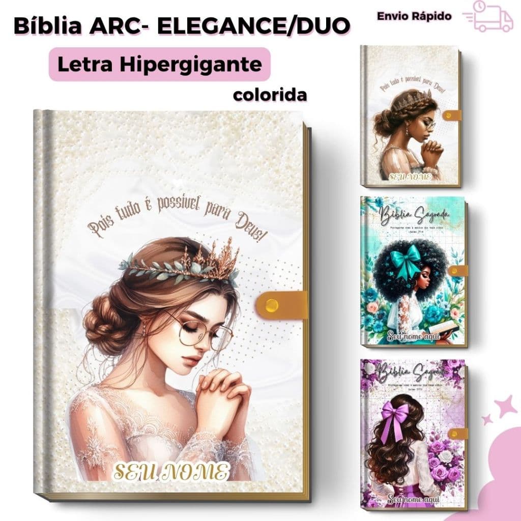 Bíblia Sagrada Personalizada ARC Letra Hipergigante com Devocional e Capa Dura Feminina