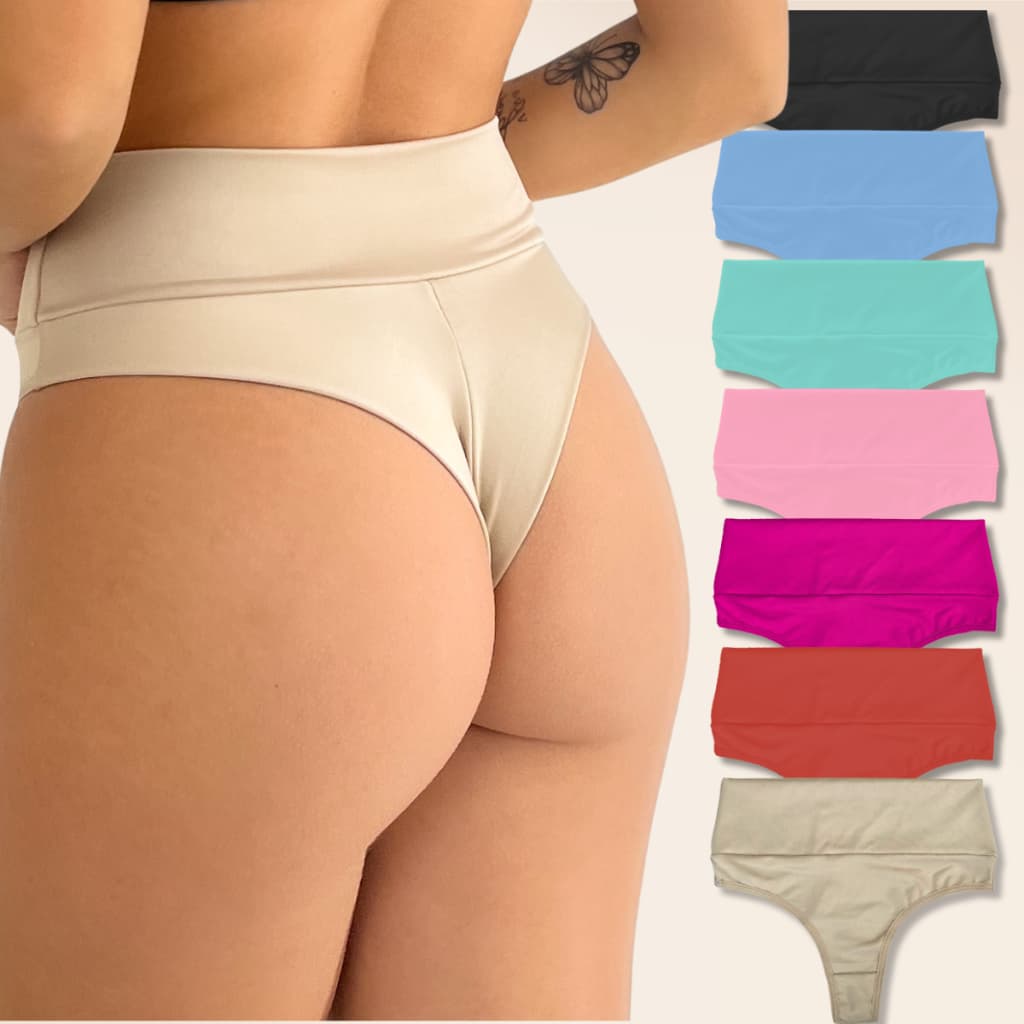 Kit 5 Calcinhas Feminina Cós Alto Fio Dental Duplo Não Marca