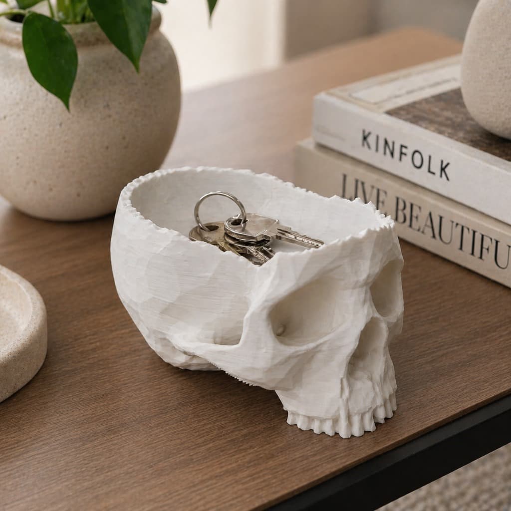Porta Treco Caveira 3D Decorativo | Vaso Criativo Geek Gótico | Organizador Mesa Quarto Escritório