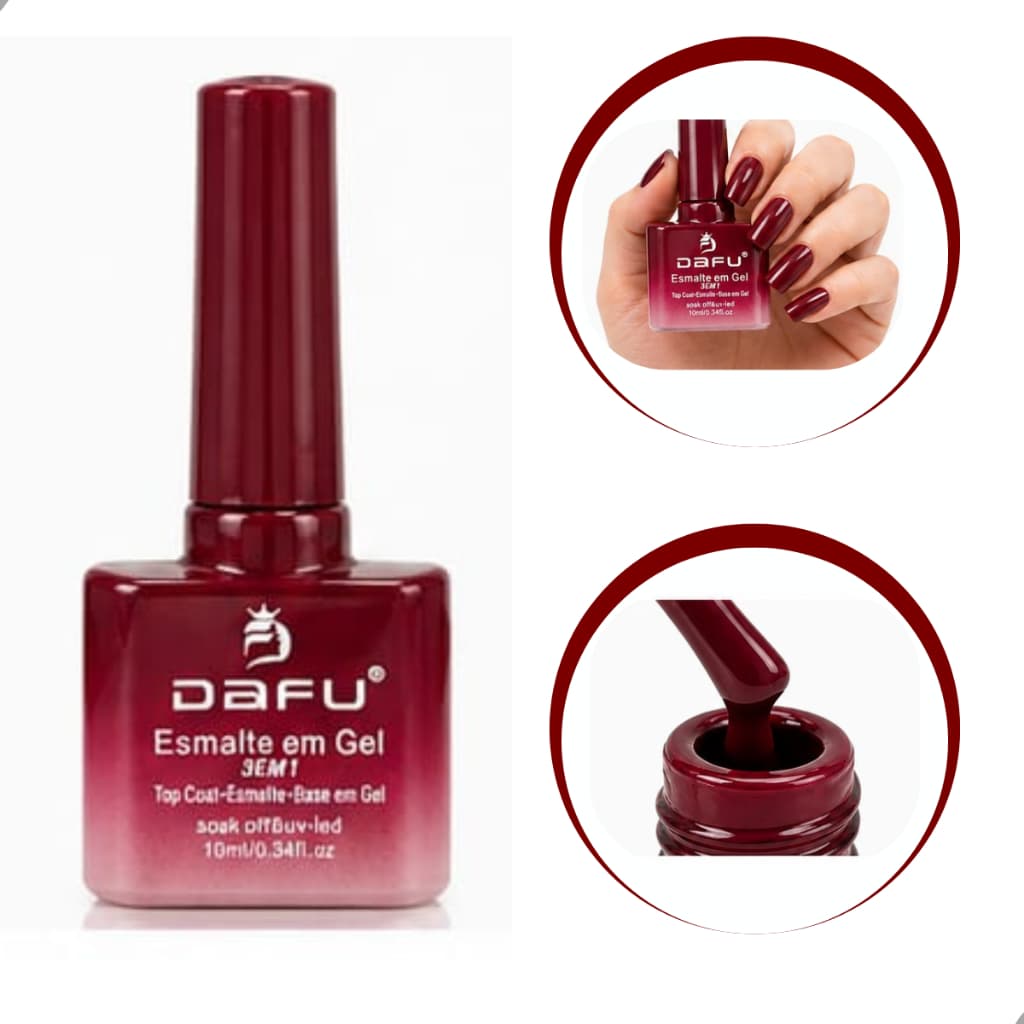 Kit 2 Esmaltes em Gel Preto e Vermelho - 3 Em 1 Top Coat - Esmalte - Base  - DAFU - Cobertura Perfeita - Secagem LED UV