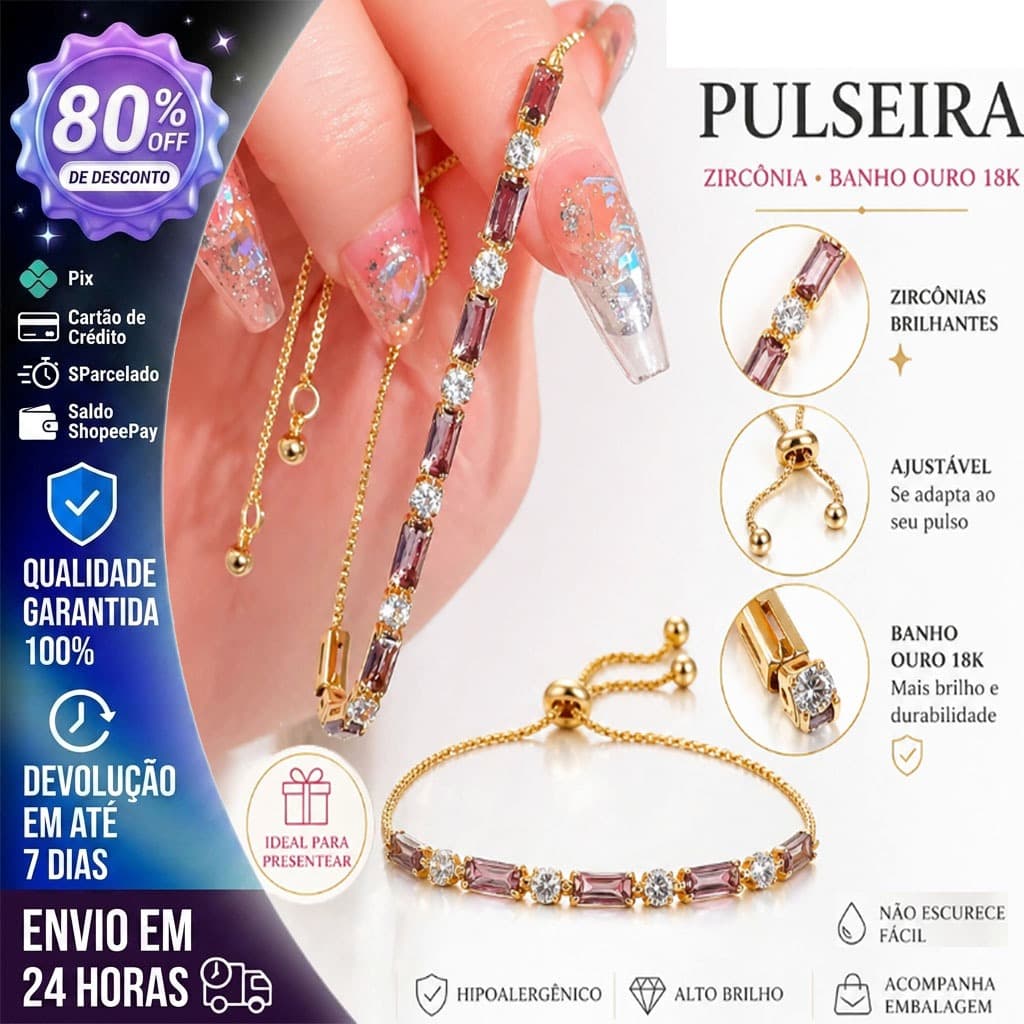 Bracelete Ajustável em Rose Gold 18K com Pedras Roxas – Brilho Intenso, Glamour e Estilo Casual Presente Perfeito SL03