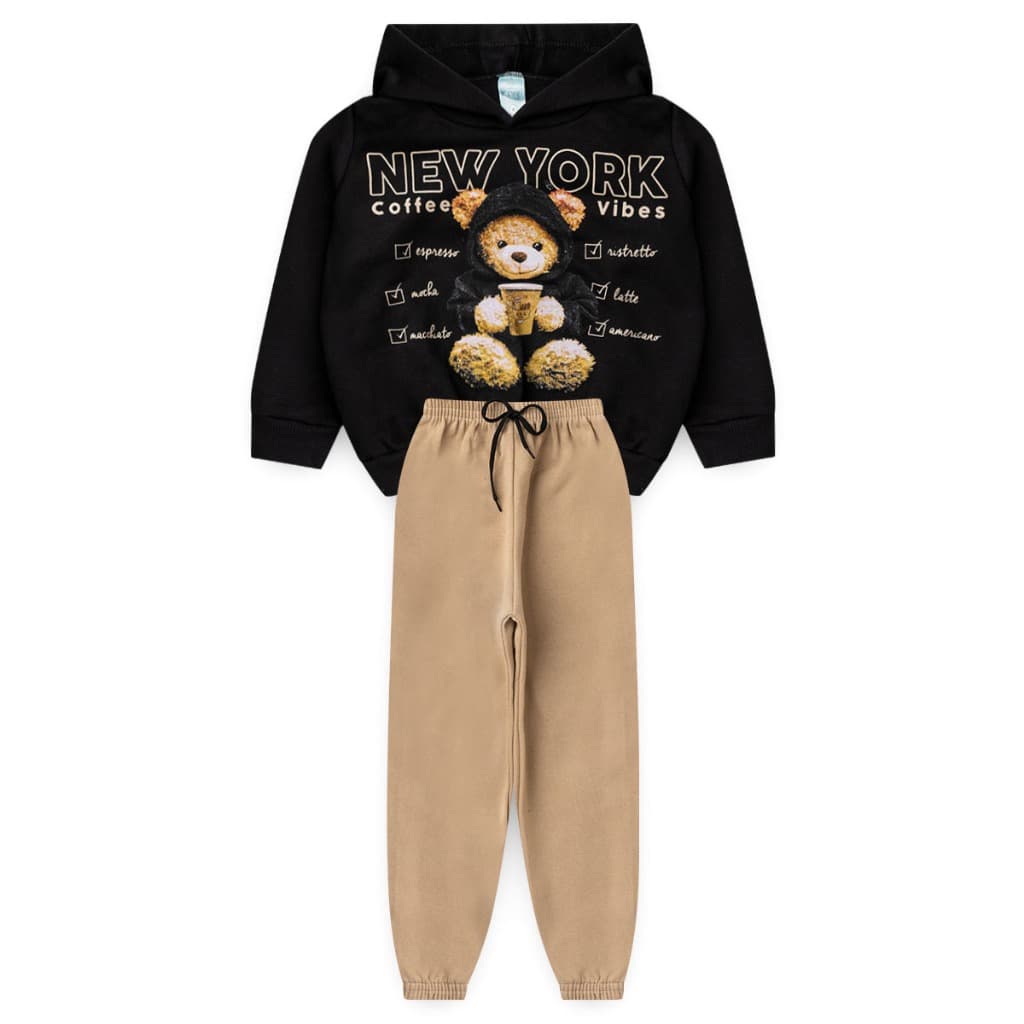Conjunto moletom infantil inverno com capuz e calça menino confortável L86