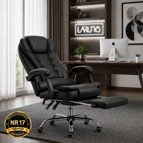 Cadeira Presidente de Escritório Ergonômica Reclinável NR17 com Apoio para Pés Home Office Confortável até 150kg -LARUNO