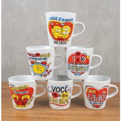 Canecas Frases De Amor Kit Perfeito Amor 120ml Porcelana Personazada Frases Amor Xicara Chá Café Conjunto Elegante