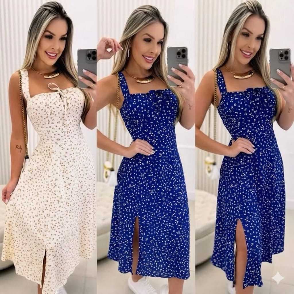 Vestido Midi Florido moda Elegante com Bojo Casual Verão Madrinha