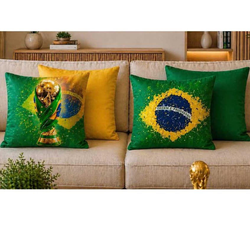 Kit 4 Capas de Almofadas Decorativas-Brasil- Copa do Mundo-Humo Hexa| Envio Rápido-Estampa  Variadas e Modernas