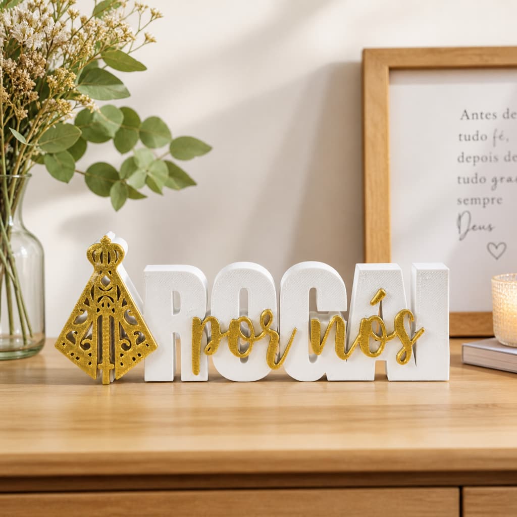 Enfeite Decorativo Nossa Senhora Rogai Por Nós Escultura Religiosa Moderna 3D