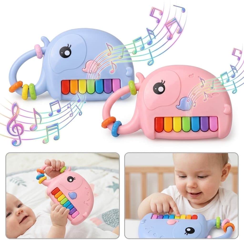 Pianinho Elefante Musical Bebê Teclas Coloridas com Som Brinquedo Educativo Interativo 12 Meses