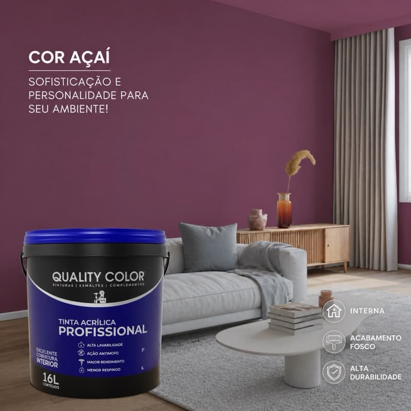 Tinta Acrílica Profissional para Parede Interna 20KG 16L Cor Açai - Alta Cobertura