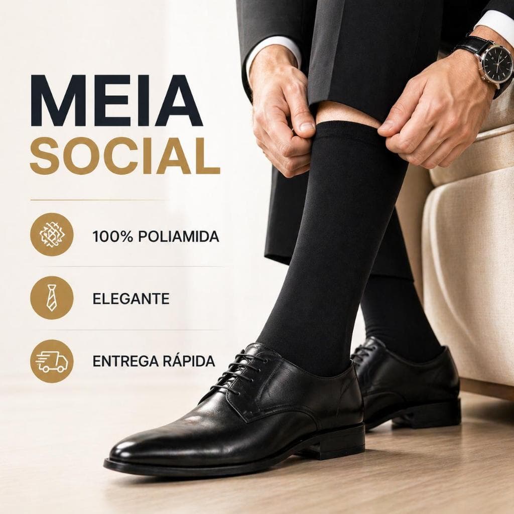 Meia Social Masculina Fina em Poliamida 38 ao 44 | kit 1, 3 ou 6 pares