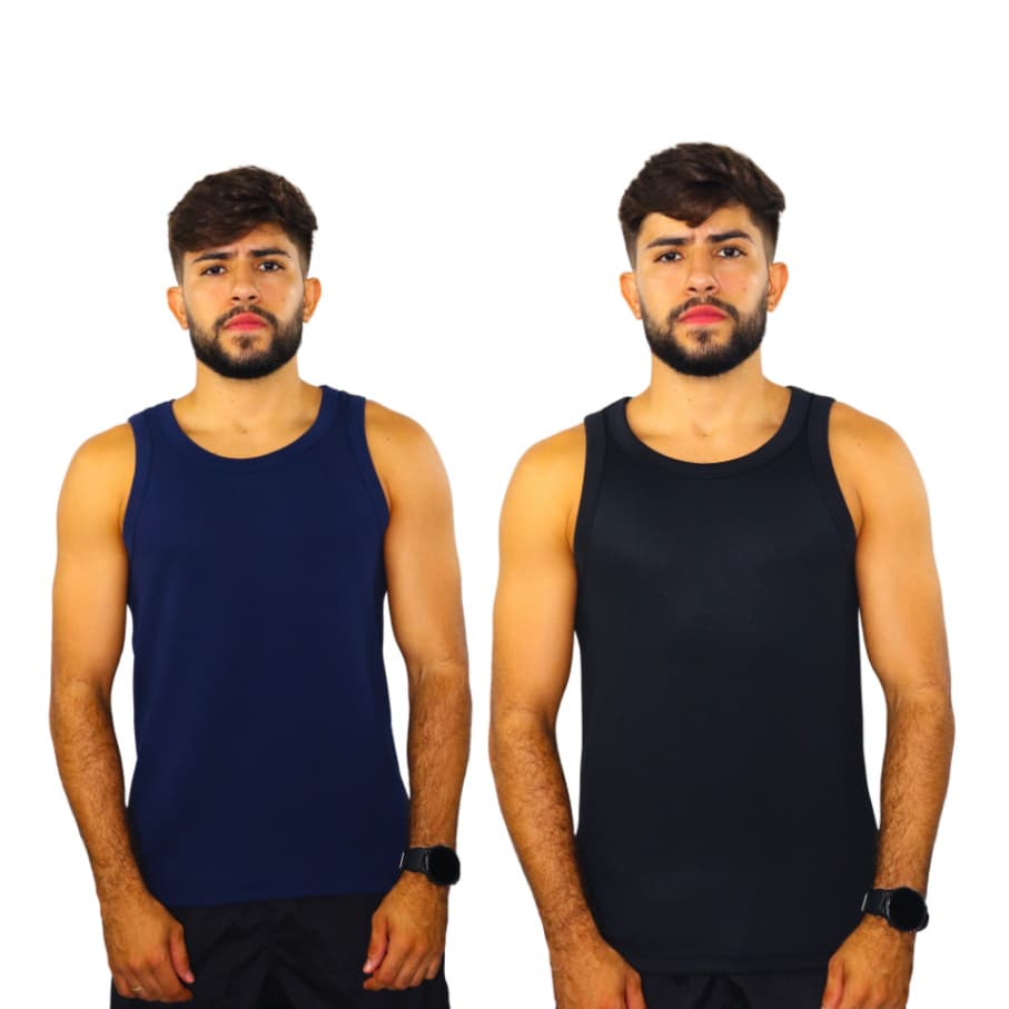 Kit 2 Regata Masculina Canelada Estilo Americano Algodão Elastano Slim Premium Confortável | Academia | Casual Dia a Dia